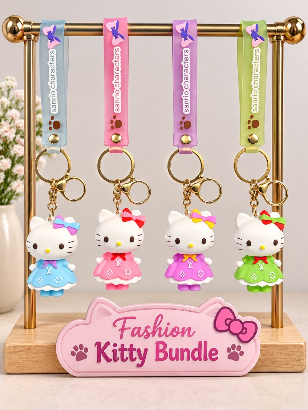 Set of 4 Character Inspired Keychain - Blue, Pink, Purple, Green - All New